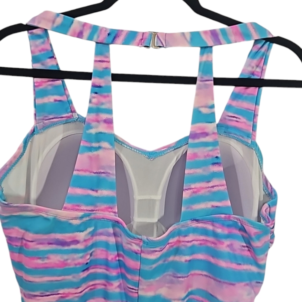 meet.curve Pink and Blue Striped One-Piece Swimsuit with a Sarong Front … - Picture 6 of 15